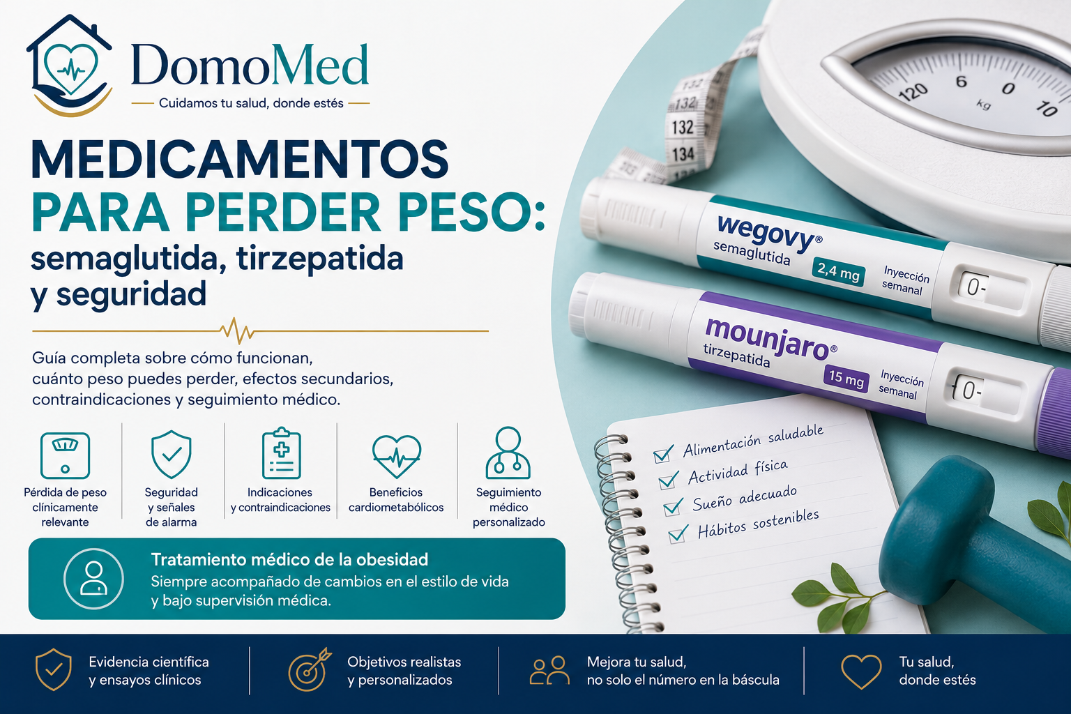 Medicamentos para perder peso con semaglutida y tirzepatida, beneficios, seguridad y seguimiento médico