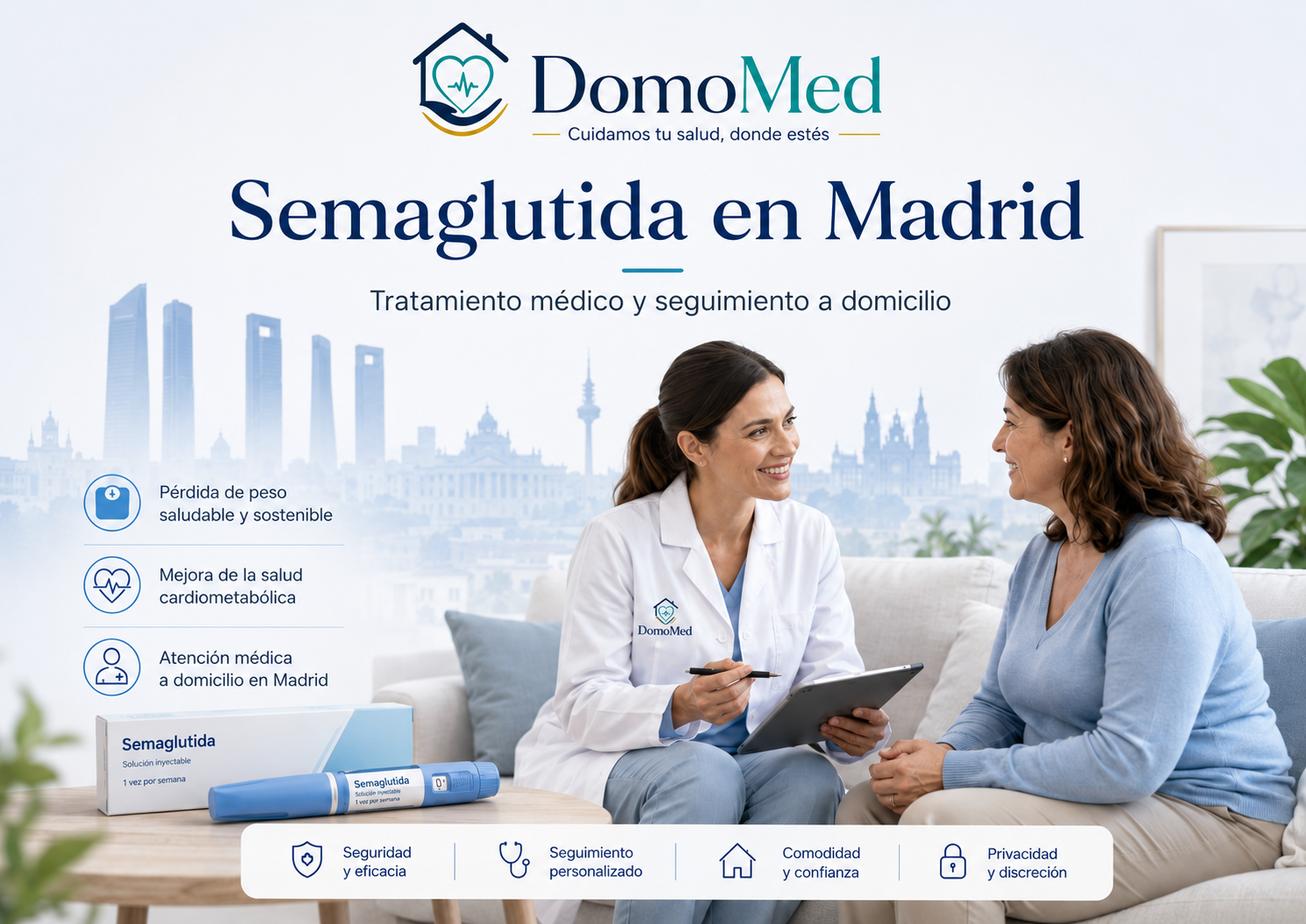 Tratamiento con semaglutida en Madrid con seguimiento médico a domicilio de DomoMed Salud