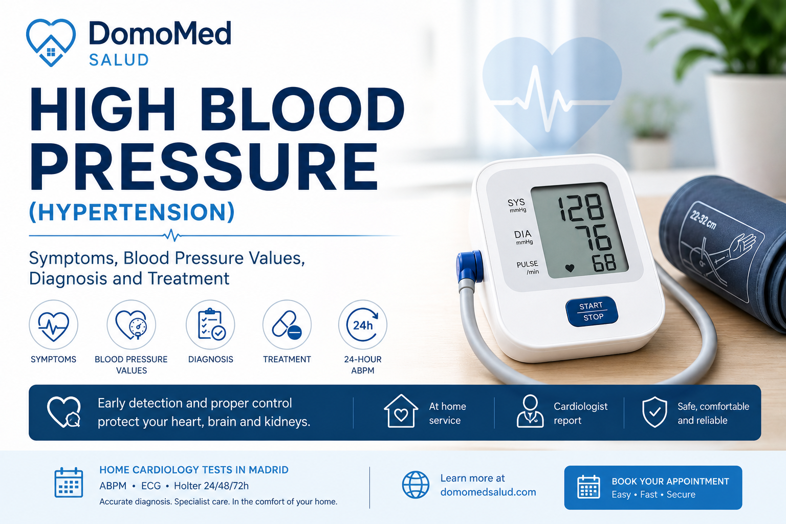 High blood pressure (hypertension) diagnosis with 24-hour ambulatory blood pressure monitoring (ABPM) by DomoMed Salud