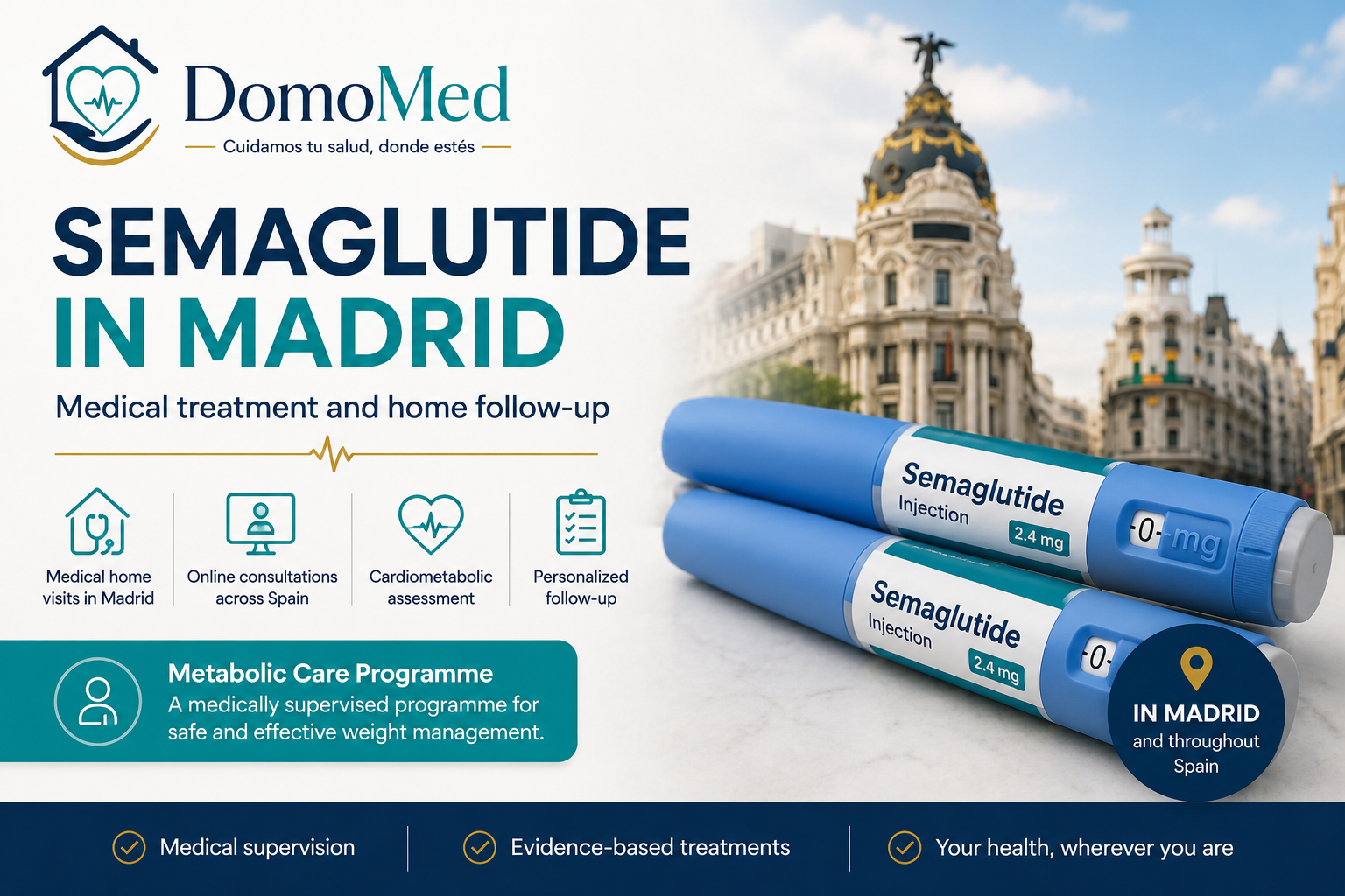 Semaglutide treatment in Madrid with medical home visits and personalised follow-up by DomoMed Salud