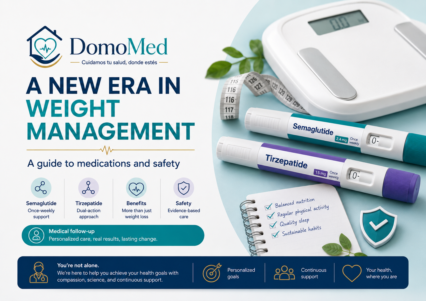 Weight management medications including semaglutide and tirzepatide with medical follow-up and safety guidance